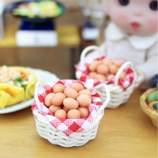 1:12 Scale Dollhouse Miniature Eggs Bamboo Basket Kitchen FoodResin Accessories - Image 2