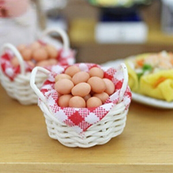 1:12 Scale Dollhouse Miniature Eggs Bamboo Basket Kitchen FoodResin Accessories - Image 3