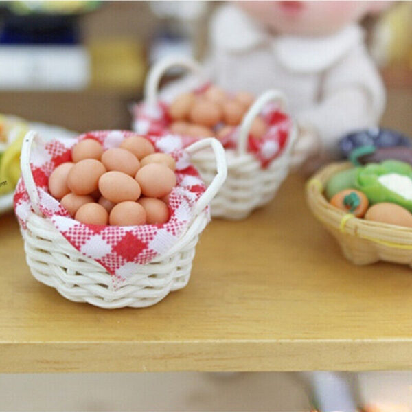 1:12 Scale Dollhouse Miniature Eggs Bamboo Basket Kitchen FoodResin Accessories - Image 4