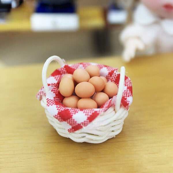 1:12 Scale Dollhouse Miniature Eggs Bamboo Basket Kitchen FoodResin Accessories