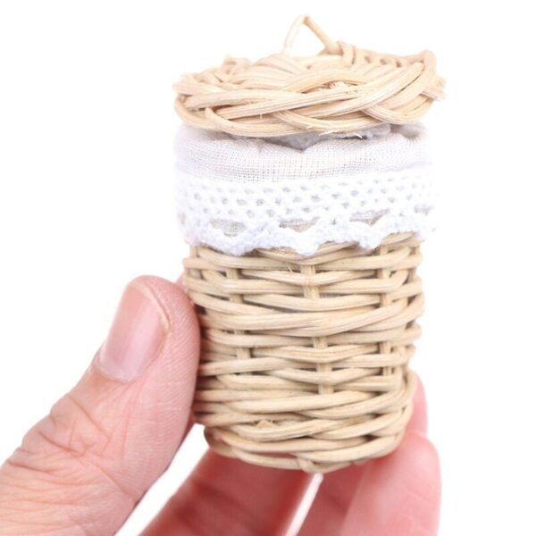 1/12 Scale Dollhouse Miniature Handmade Bamboo Basket with Lid Accessories - Image 2