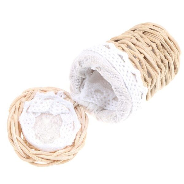 1/12 Scale Dollhouse Miniature Handmade Bamboo Basket with Lid Accessories - Image 5