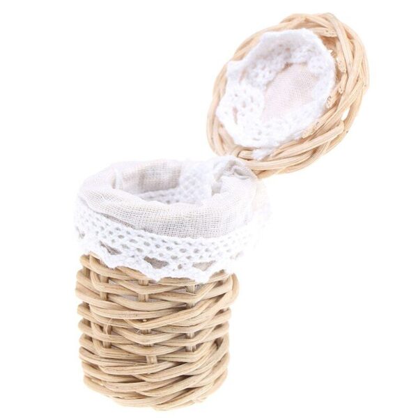 1/12 Scale Dollhouse Miniature Handmade Bamboo Basket with Lid Accessories - Image 6