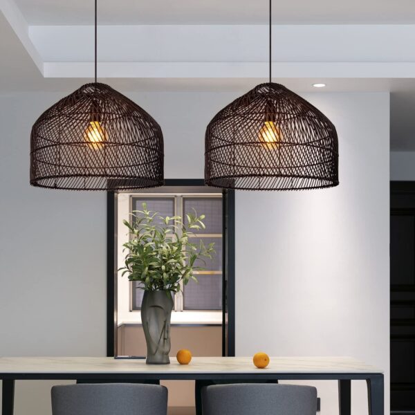 1 Light Rattan Pendant Lights Wicker Lampshade Ceiling Hanging Light Fixture ...