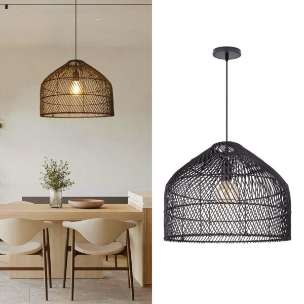 1 Light Rattan Pendant Lights Wicker Lampshade Ceiling Hanging Light Fixture ... - Image 2