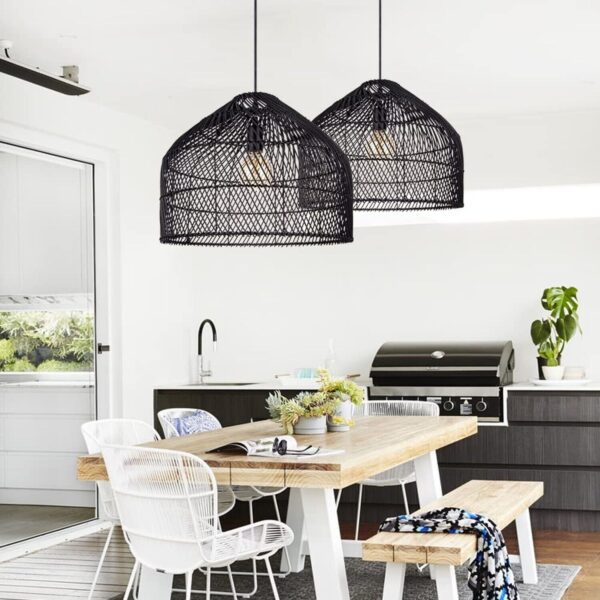 1 Light Rattan Pendant Lights Wicker Lampshade Ceiling Hanging Light Fixture ... - Image 3