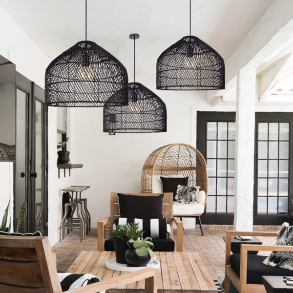 1 Light Rattan Pendant Lights Wicker Lampshade Ceiling Hanging Light Fixture ... - Image 4