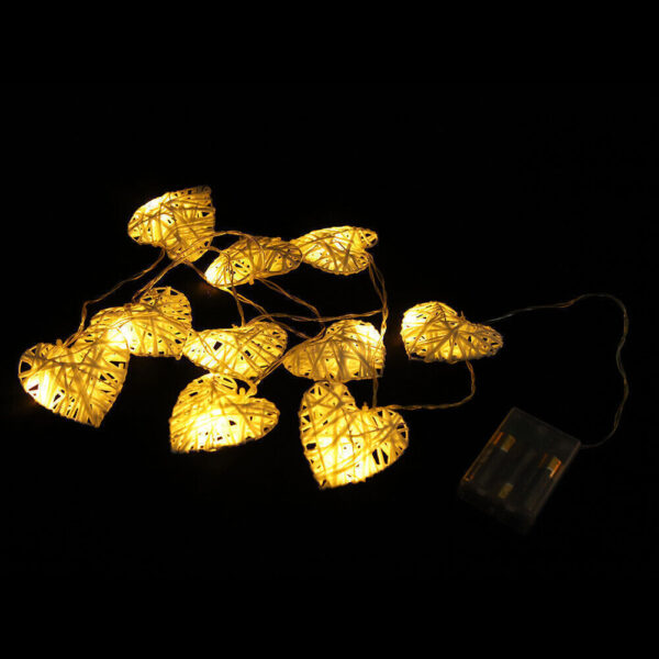 10LED Warm Romantic Heart Shaped Rattan Ball Ornament Light String Home - Image 4