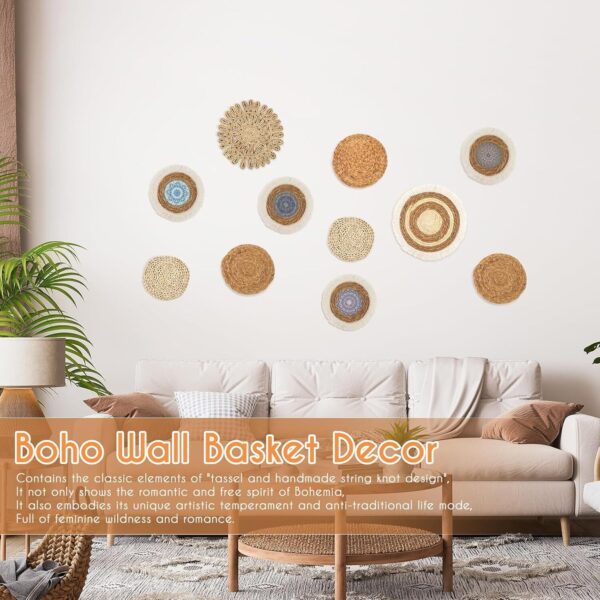 11PCS Boho Wall Baskets Set, Decor, Seagrass Rattan Wicker Boho... - Image 5