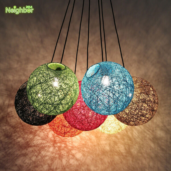 12 Colours Rattan Ball Pendant Lamp Ceiling Decorated Living Bedroom Chandelier - Image 2