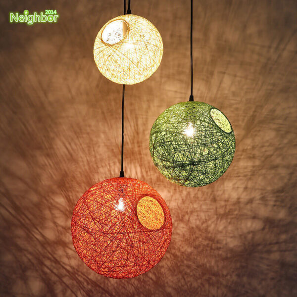 12 Colours Rattan Ball Pendant Lamp Ceiling Decorated Living Bedroom Chandelier - Image 4