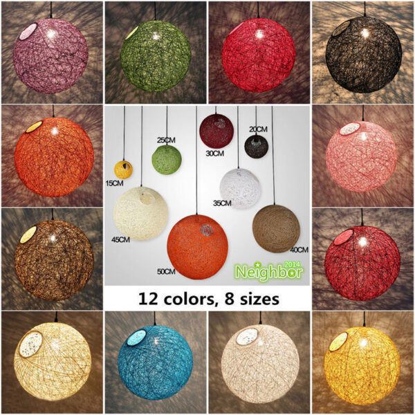 12 Colours Rattan Ball Pendant Lamp Ceiling Decorated Living Bedroom Chandelier