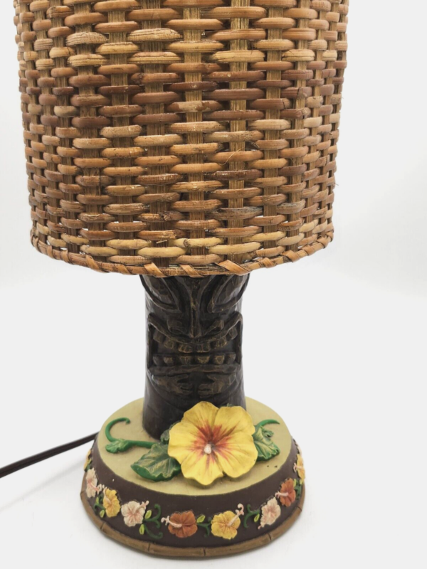 12" Tiki bar Totem face Natural Wicker Rattan Lamp Shade table - Image 2