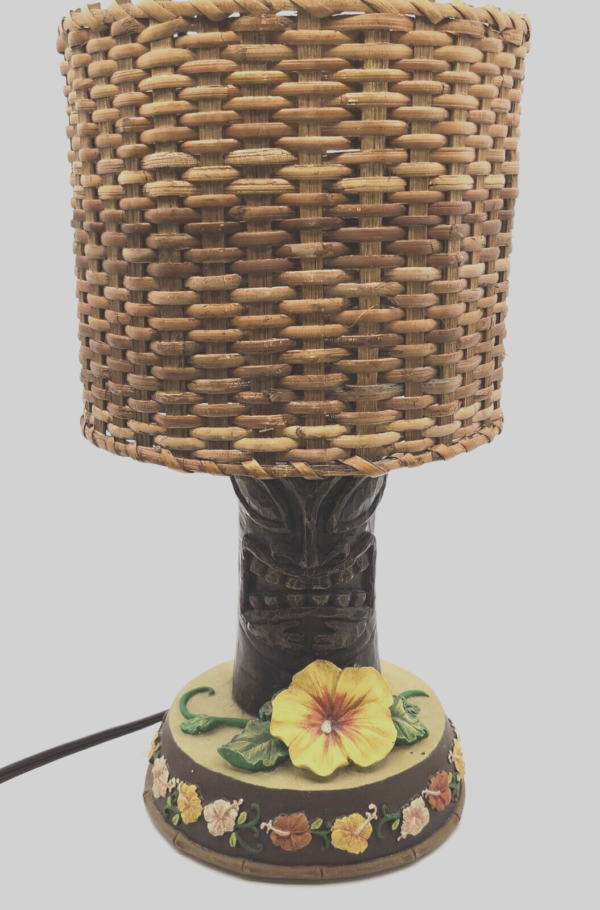 12" Tiki bar Totem face Natural Wicker Rattan Lamp Shade table