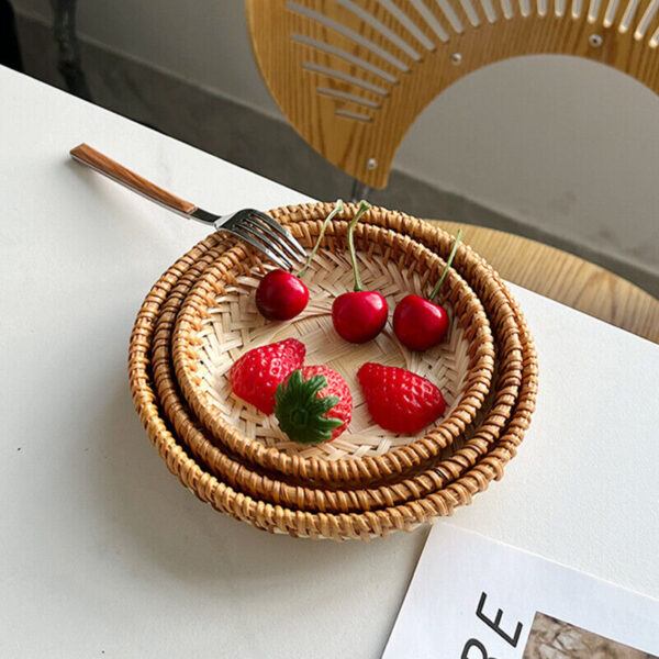 13-21cm Round Basket Bamboo Woven Hand-woven Small Fruit Basket Storage Woven - Image 3