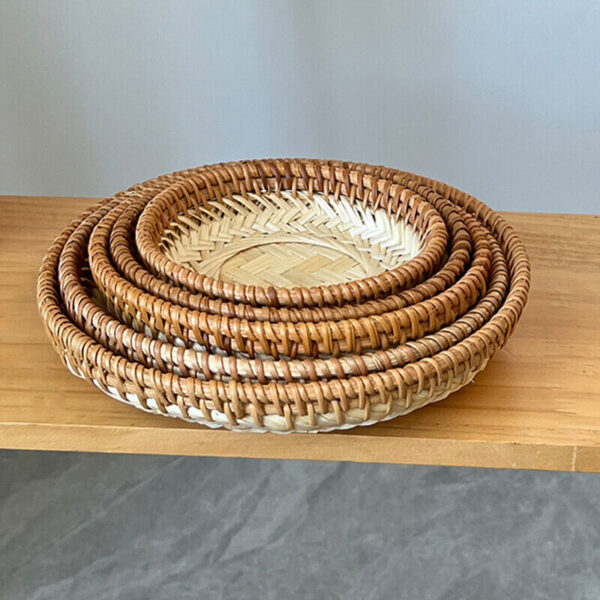 13-21cm Round Basket Bamboo Woven Hand-woven Small Fruit Basket Storage Woven