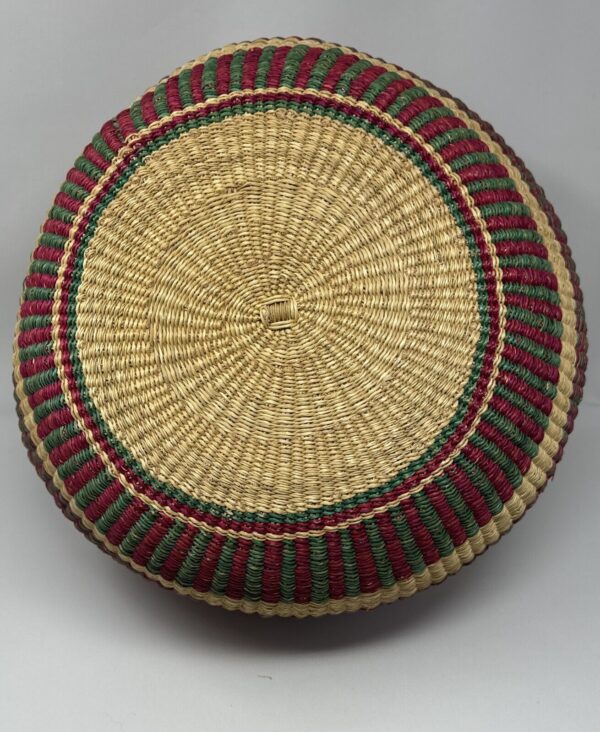 16” African Ghana Bolga Basket Hand Woven Braided Leather Handle VTG Red Green - Image 6