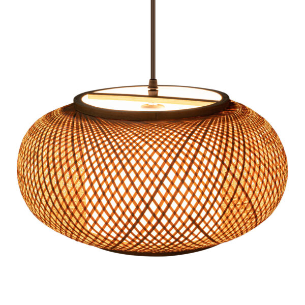 16'' Bamboo Wicker Rattan Shade Pendant Light Fixture Hand-woven Rattan Round - Image 2