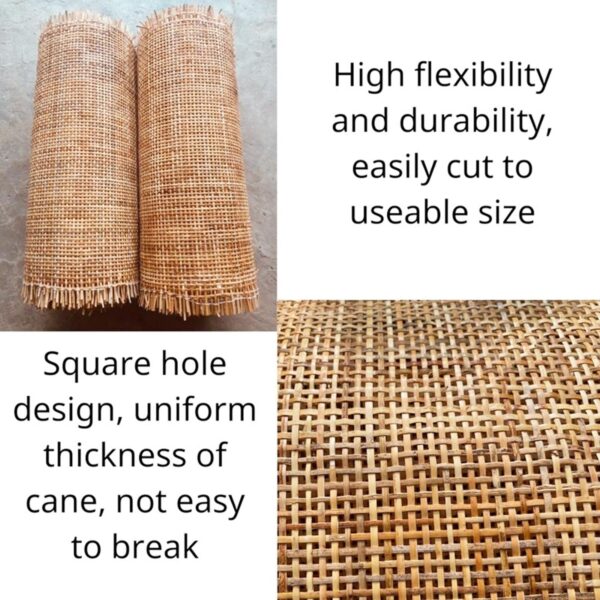 18" Width Natural Brown Square Rattan Cane Webbing Roll 5 Feet Length for Can... - Image 4