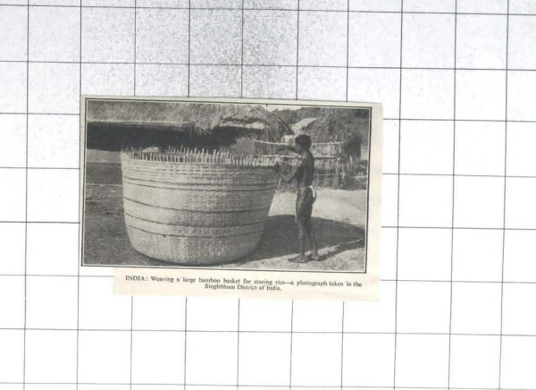 1933 Workman Weaving A Large Bamboo Basket For Storing Rice In Singhbum - Image 2