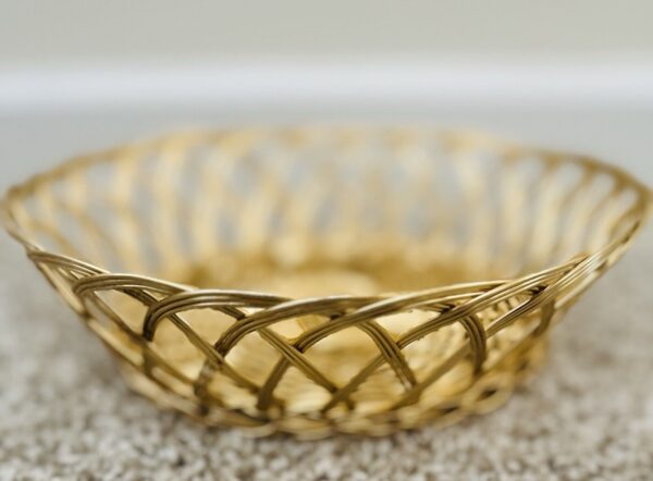 1960s Boho Hand Made Indian Woven Brass Round Basket - Image 3