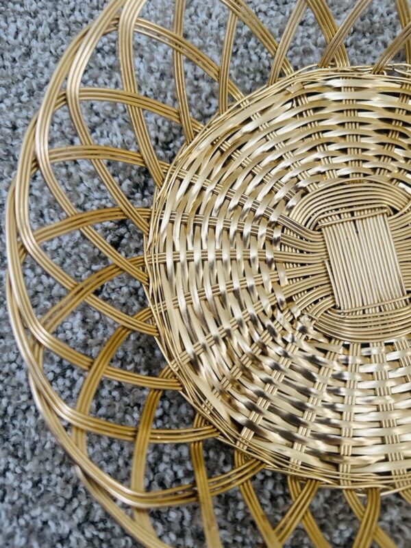 1960s Boho Hand Made Indian Woven Brass Round Basket - Image 6