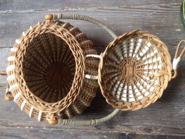 1960's PROVENCE BOHO WOVEN ROUND BASKET PURSE BALL SHAPE PVC & WICKER FRANCE - Image 2