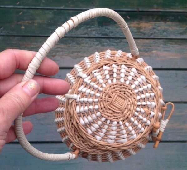 1960's PROVENCE BOHO WOVEN ROUND BASKET PURSE BALL SHAPE PVC & WICKER FRANCE - Image 6