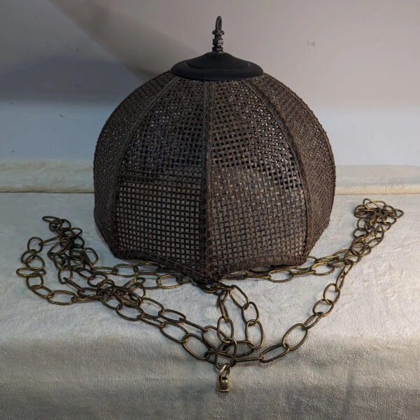 1970's Vintage Rattan Swag Lampshade with Chain for Mounting - Image 2