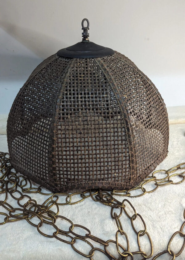 1970's Vintage Rattan Swag Lampshade with Chain for Mounting - Image 4