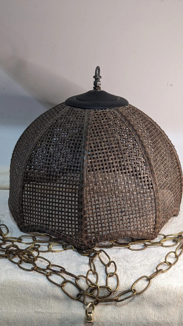 1970's Vintage Rattan Swag Lampshade with Chain for Mounting