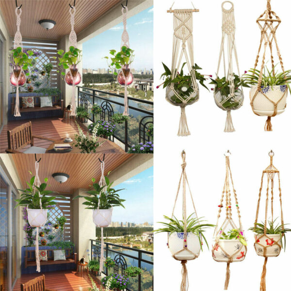 1x Plant Hanger Macrame Flower Pot Plant Holder Basket Jute Rope Braided Craft - Image 2