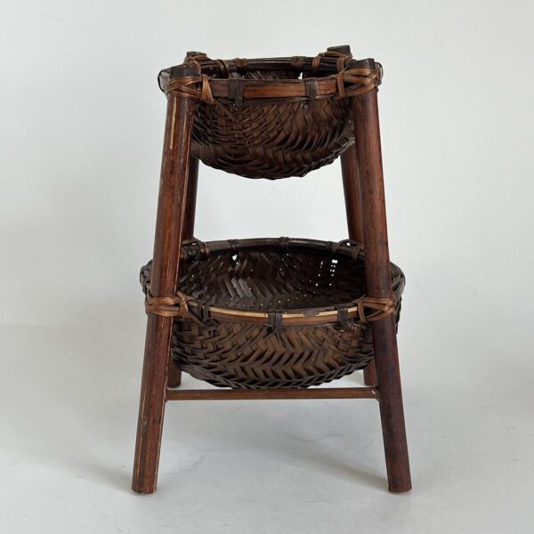 2 Tiered Bamboo Wicker Basket Kitchen Fruit Veggie Storage Vintage Boho Cottage - Image 2