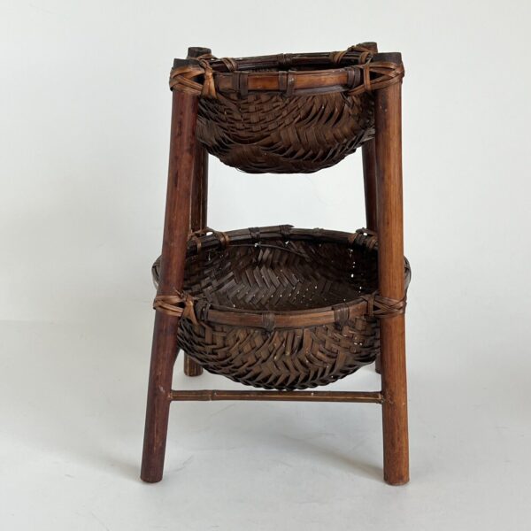 2 Tiered Bamboo Wicker Basket Kitchen Fruit Veggie Storage Vintage Boho Cottage - Image 3