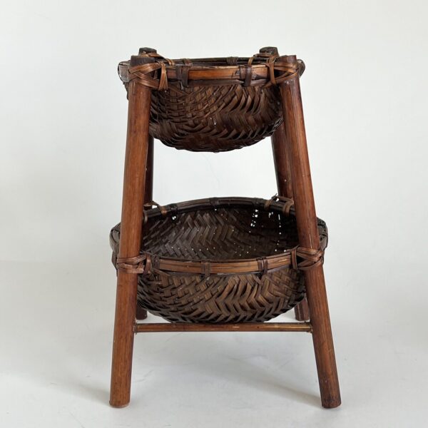 2 Tiered Bamboo Wicker Basket Kitchen Fruit Veggie Storage Vintage Boho Cottage - Image 4