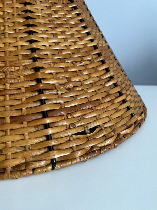 2 Vintage Wicker Rattan Lamp Shades Basket Woven Boho 9.75” x 15” Cottage Beach - Image 6