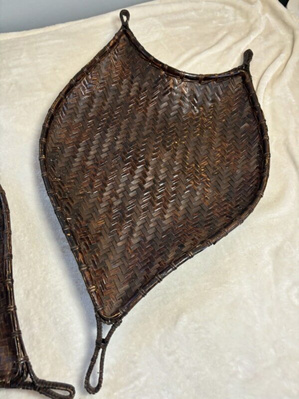 2 Wicker leaf shaped Baskets Wall Decor Brown African Boho Woven Trays - Image 3