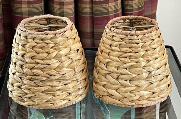 2 Wicker Seagrass Clip On Lamp Shades Multiple Qty's 4.5"H 5" Bottom 3" Top