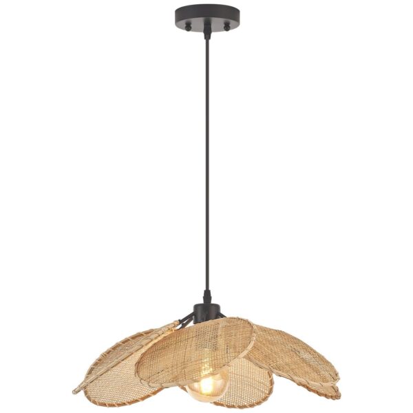 20” Boho Hand Woven Rattan Pendant Light with Six Leaf Shade 1-Light Adjustab...