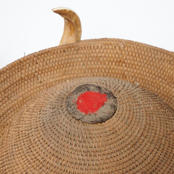 20th C Filipino Sukland Bachelor's Woven Basket Hat Boar Horns - Image 3