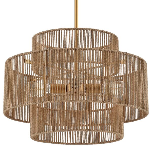 24” Boho Hand Woven Rattan Chandelier 3 Round Adjustable 4-Light Large Pendan...