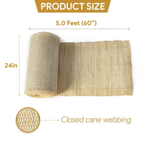 24" Width Natural Rattan Cane Webbing Roll 5 Feet Length Closed Weave Rattan ... - Image 4