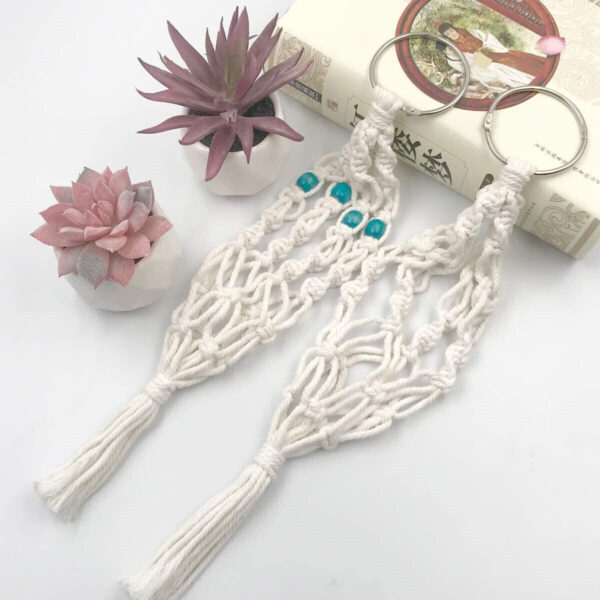 2x Small Macrame Beaded Plant Hanger Flower Pot Hanging Basket Boho Decor 13" - Image 2