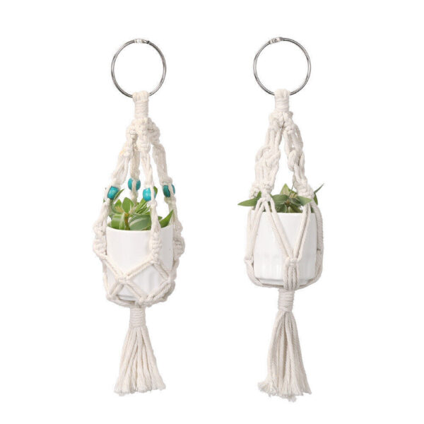 2x Small Macrame Beaded Plant Hanger Flower Pot Hanging Basket Boho Decor 13"