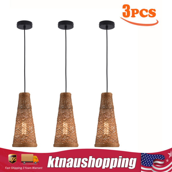 3 Cone Bamboo Lamp Shade Handwoven Ceiling Light Fixture Cover for Pendant Light