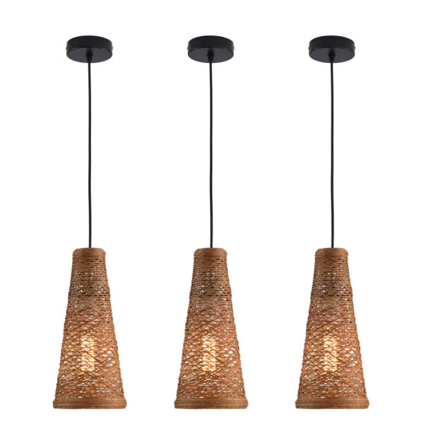 3 Cone Bamboo Lamp Shade Handwoven Ceiling Light Fixture Cover for Pendant Light - Image 4