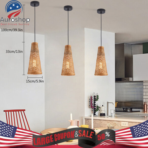 3 Cone Bamboo Lamp Shade Handwoven Ceiling Light Fixture Cover for Pendant Light - Image 2