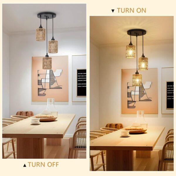 3 Lights Rattan Pendant Light, Farmhouse Dining Room Light Fixtures Ceiling H... - Image 2