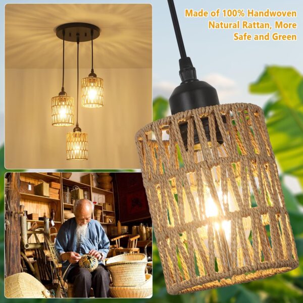 3 Lights Rattan Pendant Light, Farmhouse Dining Room Light Fixtures Ceiling H... - Image 4