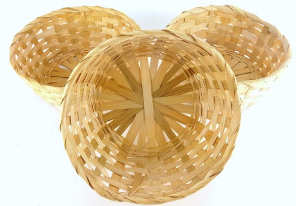 3 PACK LOT 8" ROUND 3-1/2" DEEP WICKER BASKET RATTAN WOVEN PLAIN - Image 2